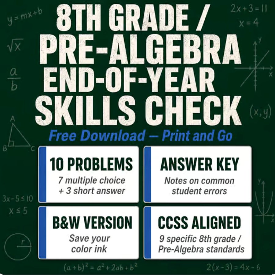8th Grade Math Pre-Algebra End of Year Review FREE — free 8th math resource from Math Class 678
