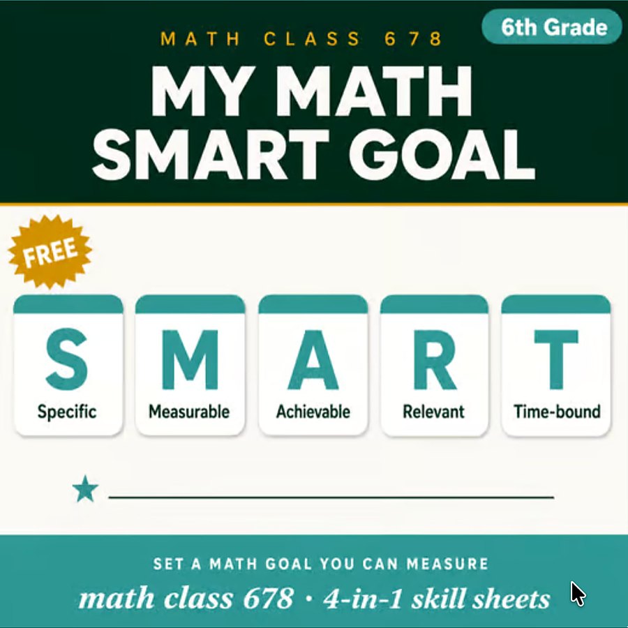 6th Grade Math SMART Goals FREE — free 6th math resource from Math Class 678