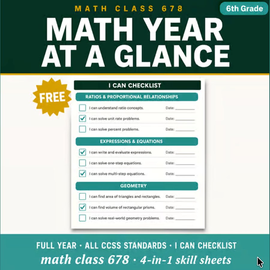 6th Grade Math Year at a Glance FREE — free 6th math resource from Math Class 678